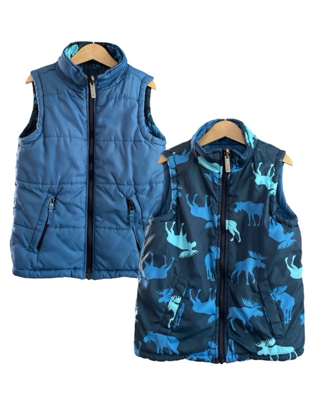 Hatley Blue Moose Print Reversible Puffer Vest Coat 6